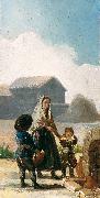 Francisco de Goya A woman and two children by a fountain oil